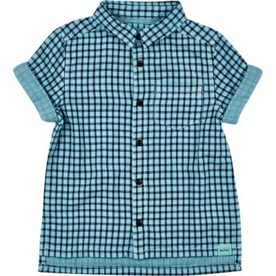 Mini boys turquoise check short sleeve shirt
